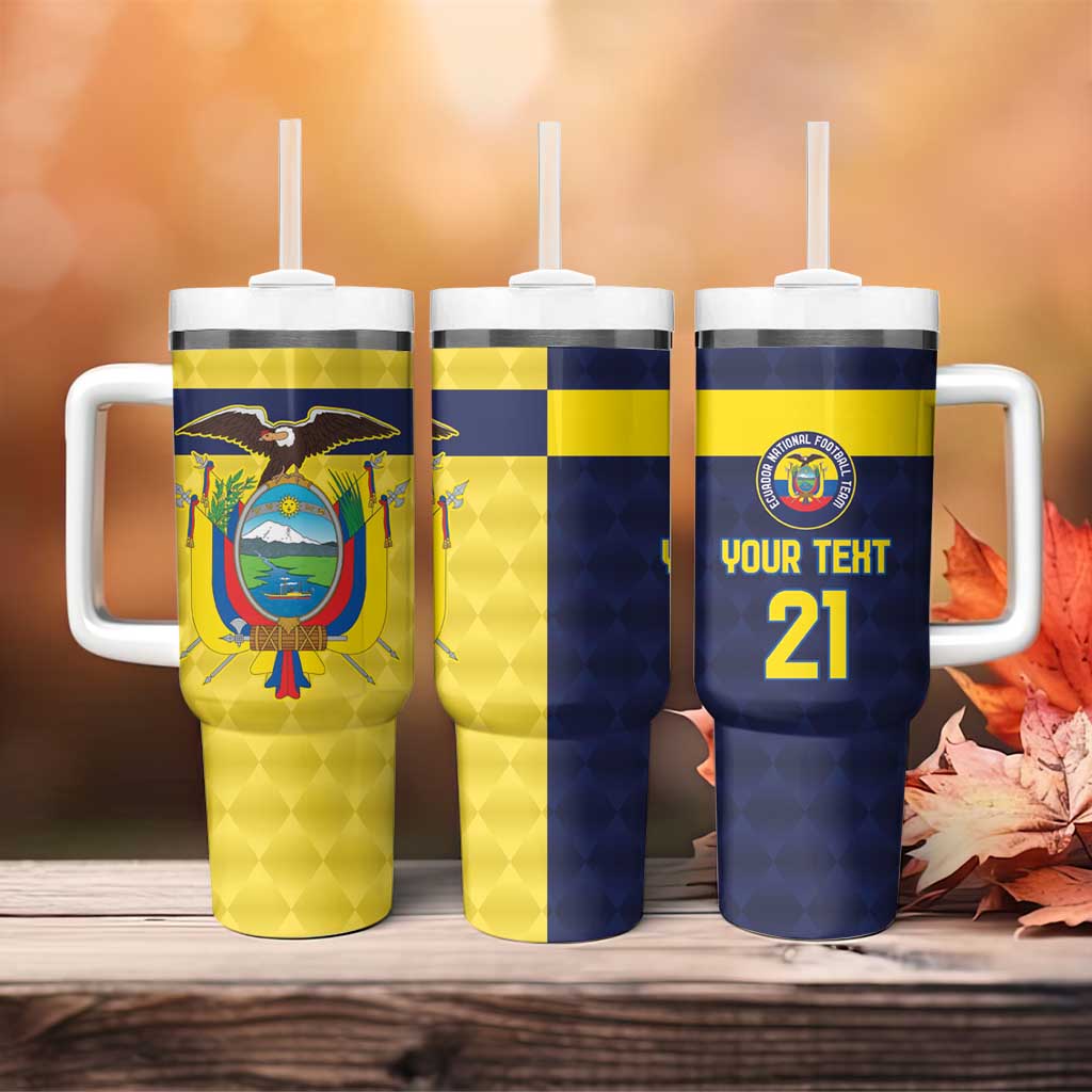 Ecuador La Tricolor Custom Tumbler With Handle Gold and Navy Blue Motif