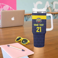 Ecuador La Tricolor Custom Tumbler With Handle Gold and Navy Blue Motif