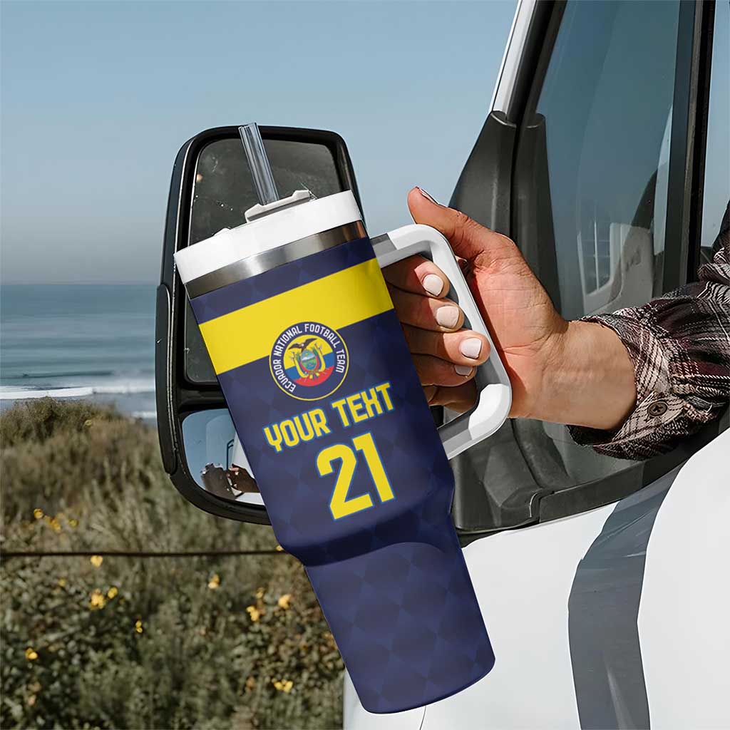 Ecuador La Tricolor Custom Tumbler With Handle Gold and Navy Blue Motif