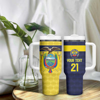 Ecuador La Tricolor Custom Tumbler With Handle Gold and Navy Blue Motif