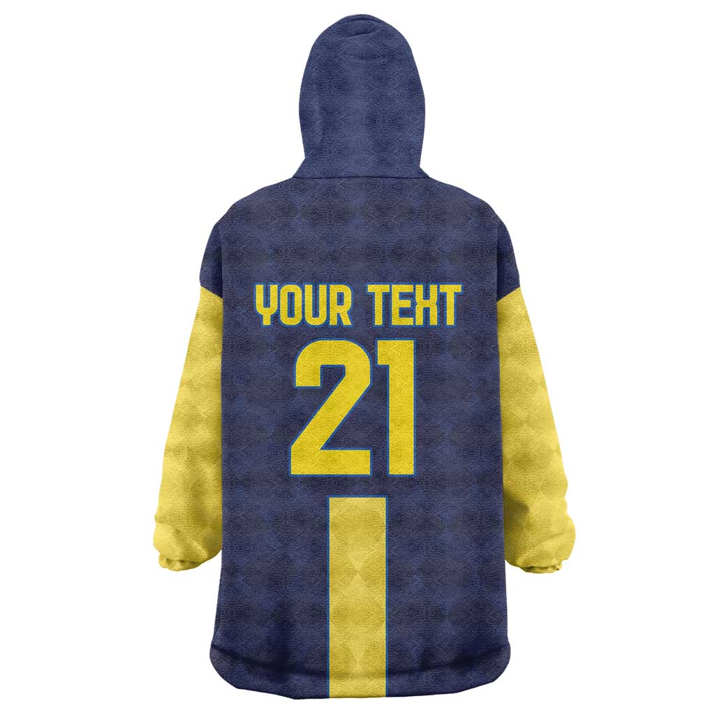 Ecuador La Tricolor Custom Wearable Blanket Hoodie Gold and Navy Blue Motif