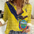 Ecuador La Tricolor Custom Women Casual Shirt Gold and Navy Blue Motif