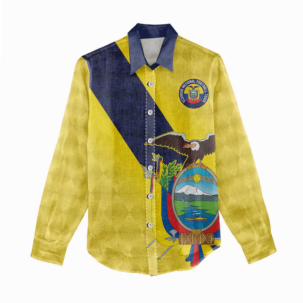 Ecuador La Tricolor Custom Women Casual Shirt Gold and Navy Blue Motif