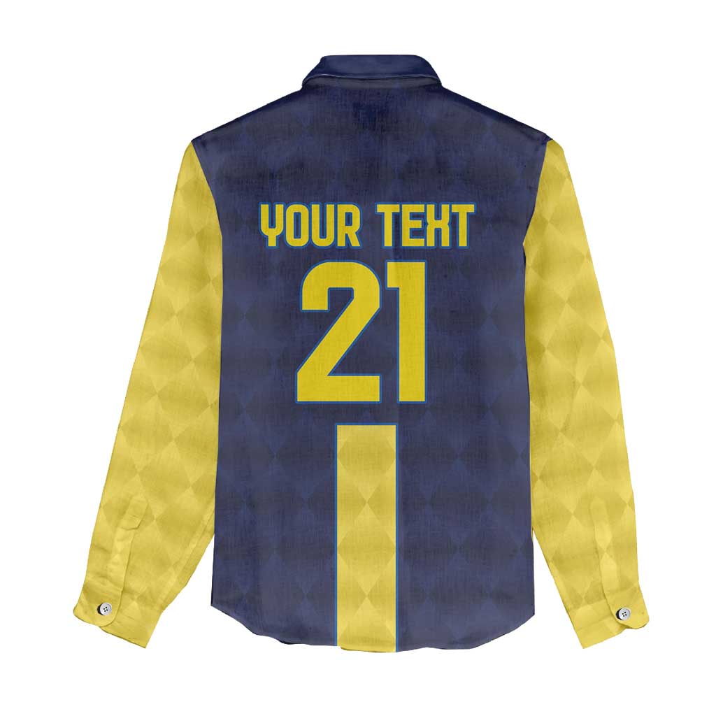 Ecuador La Tricolor Custom Women Casual Shirt Gold and Navy Blue Motif