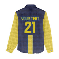 Ecuador La Tricolor Custom Women Casual Shirt Gold and Navy Blue Motif