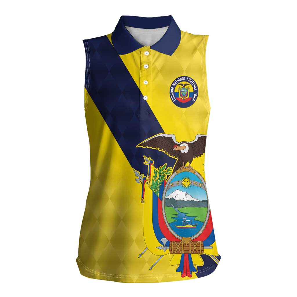 Ecuador La Tricolor Custom Women Sleeveless Polo Shirt Gold and Navy Blue Motif