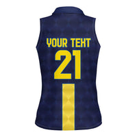 Ecuador La Tricolor Custom Women Sleeveless Polo Shirt Gold and Navy Blue Motif