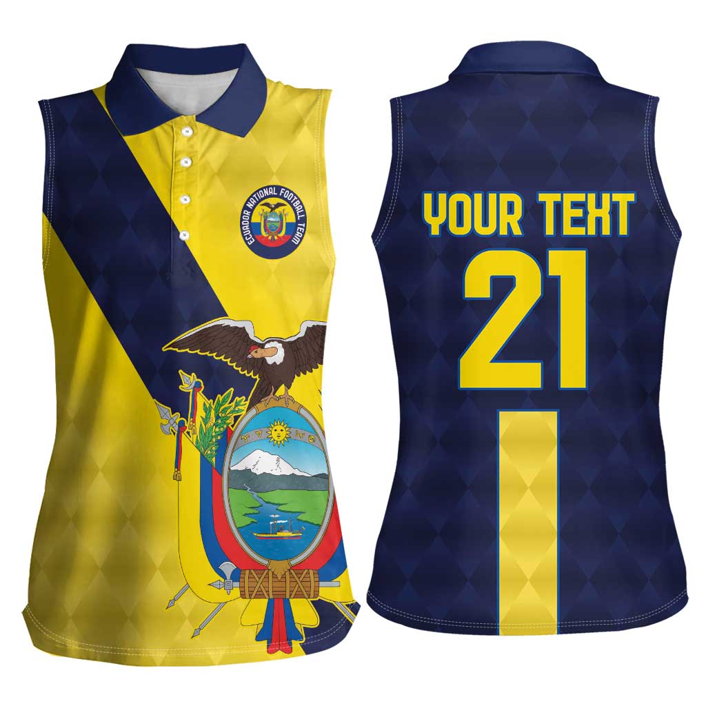Ecuador La Tricolor Custom Women Sleeveless Polo Shirt Gold and Navy Blue Motif