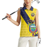 Ecuador La Tricolor Custom Women Sleeveless Polo Shirt Gold and Navy Blue Motif