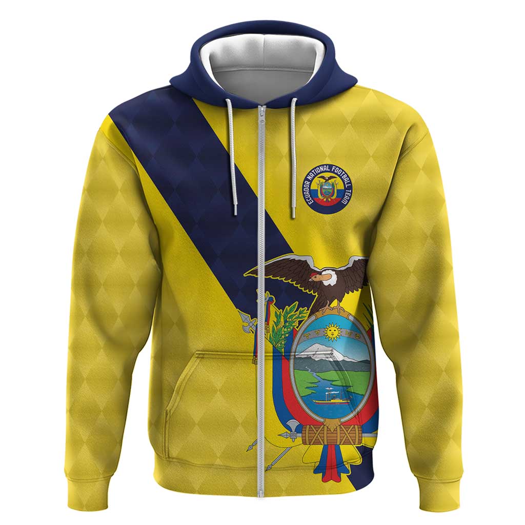Ecuador La Tricolor Custom Zip Hoodie Gold and Navy Blue Motif