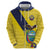 Ecuador La Tricolor Custom Zip Hoodie Gold and Navy Blue Motif