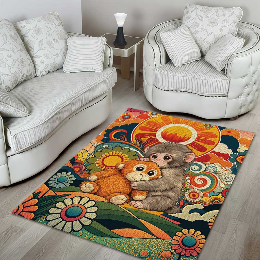 Baby Monkey Punch Area Rug Retro 70S Hippie Style Groovy Spring