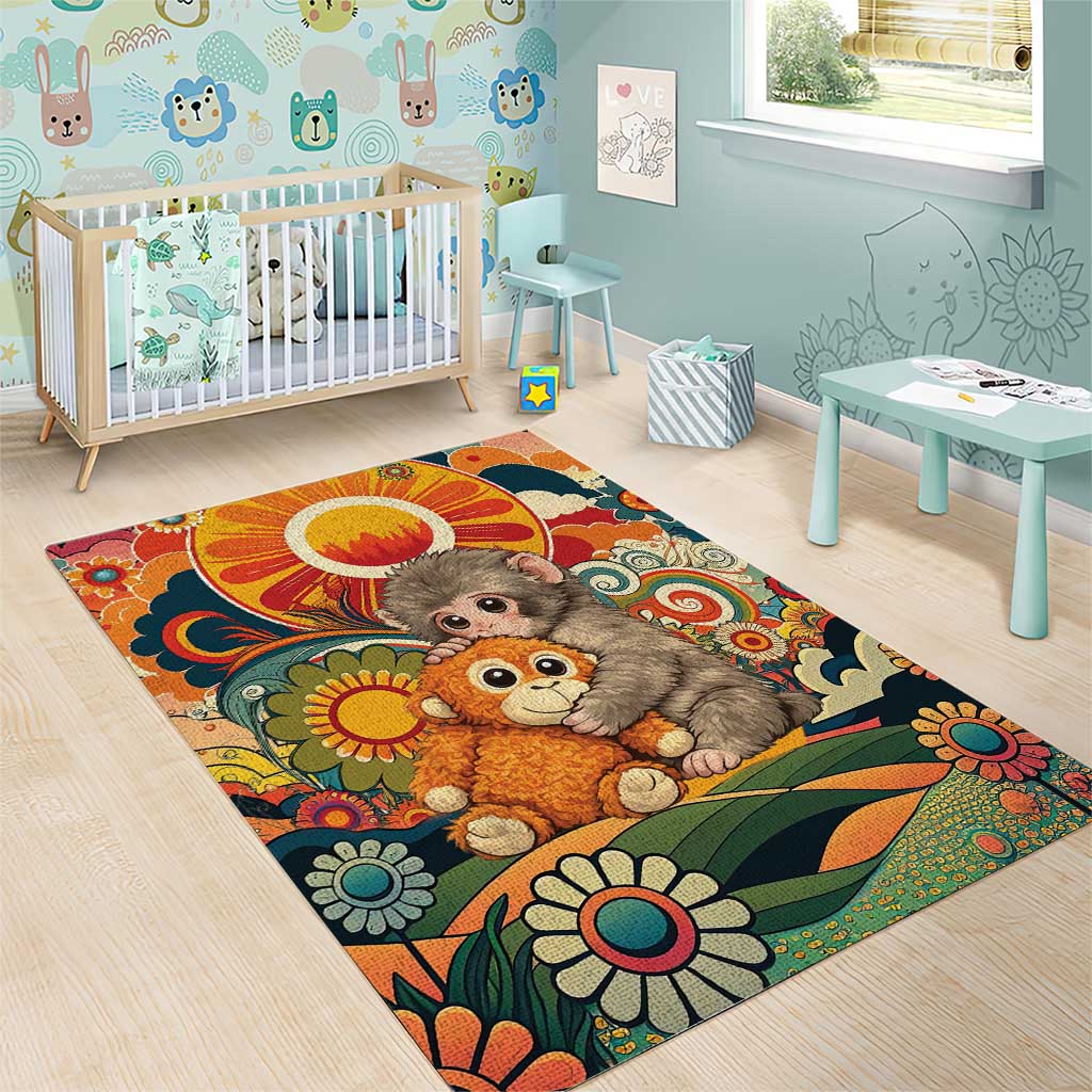 Baby Monkey Punch Area Rug Retro 70S Hippie Style Groovy Spring