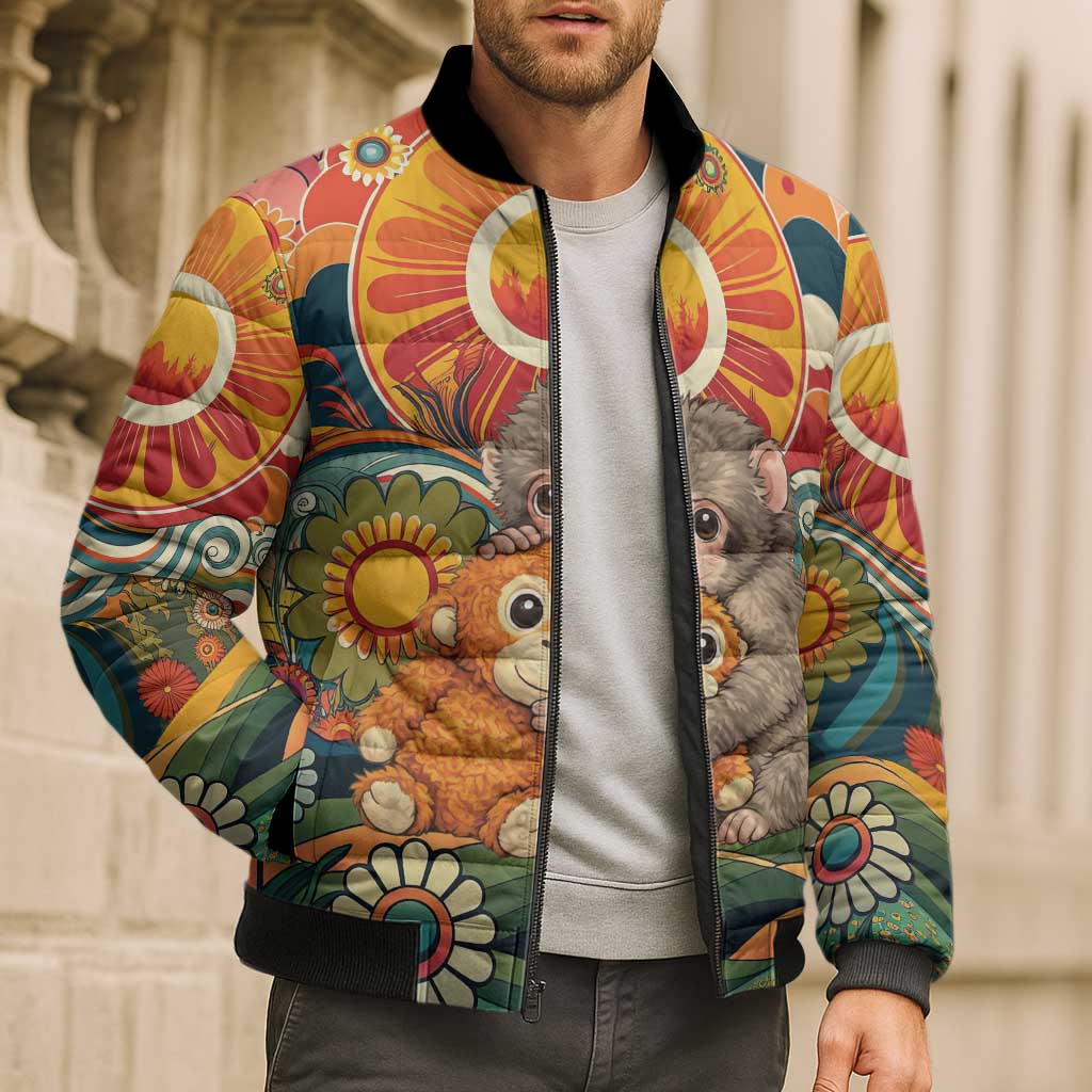 Baby Monkey Punch Bomber Puffer Jacket Retro 70S Hippie Style Groovy Spring