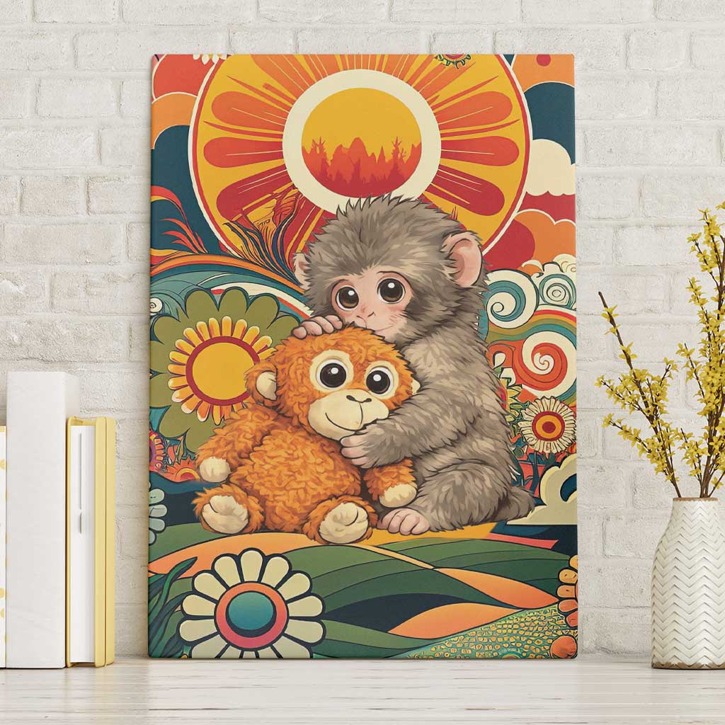 Baby Monkey Punch Canvas Wall Art Retro 70S Hippie Style Groovy Spring