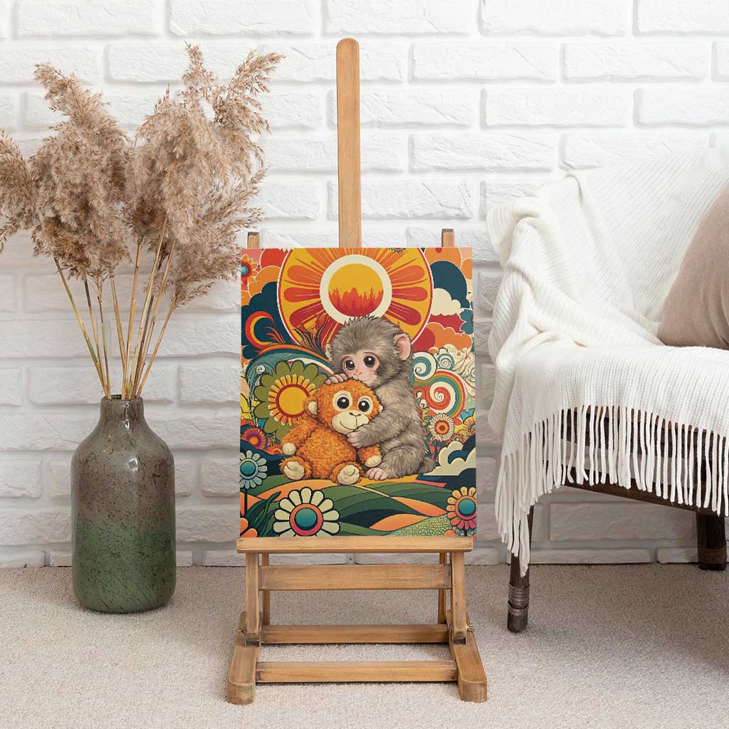 Baby Monkey Punch Canvas Wall Art Retro 70S Hippie Style Groovy Spring