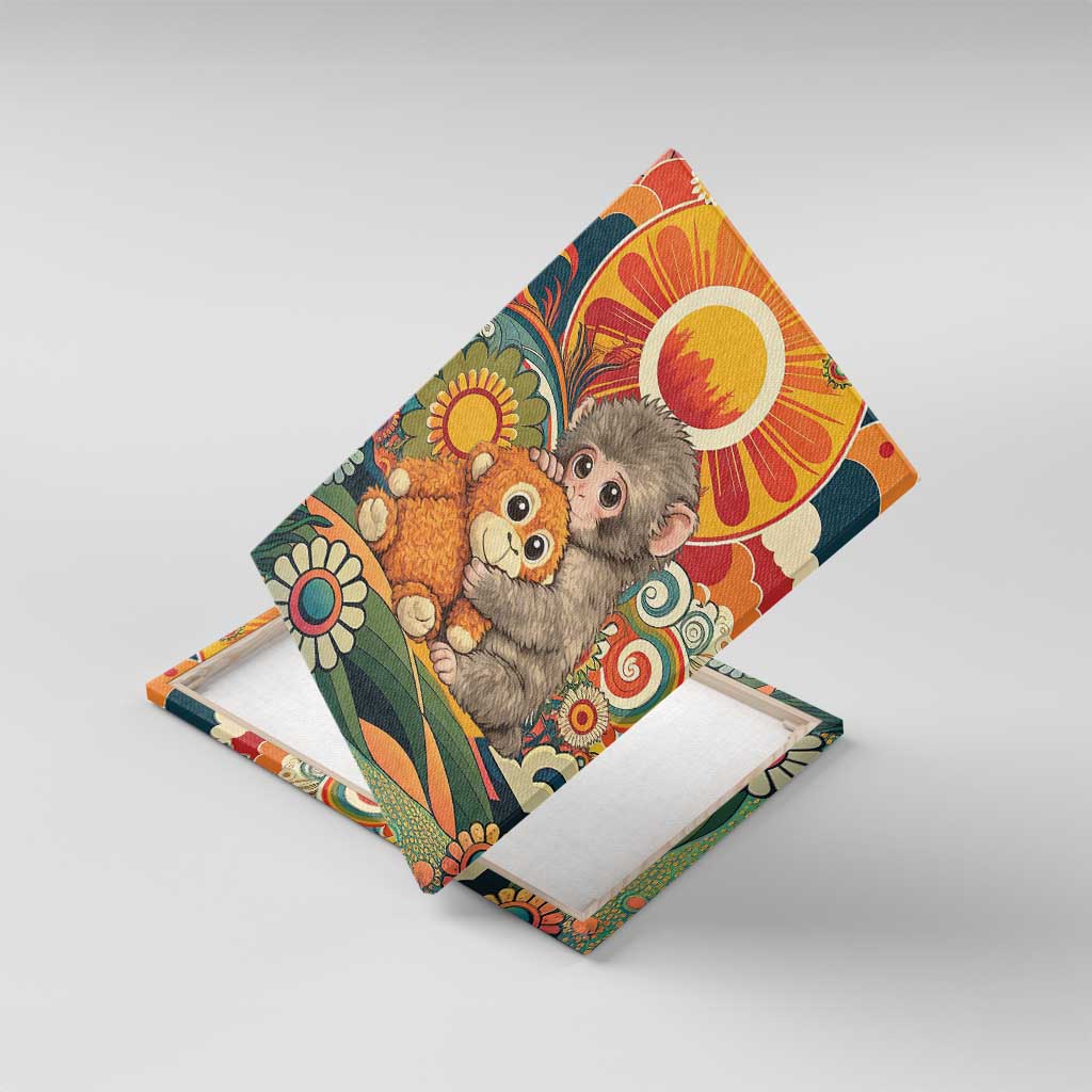 Baby Monkey Punch Canvas Wall Art Retro 70S Hippie Style Groovy Spring