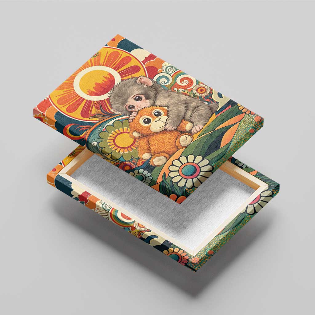 Baby Monkey Punch Canvas Wall Art Retro 70S Hippie Style Groovy Spring