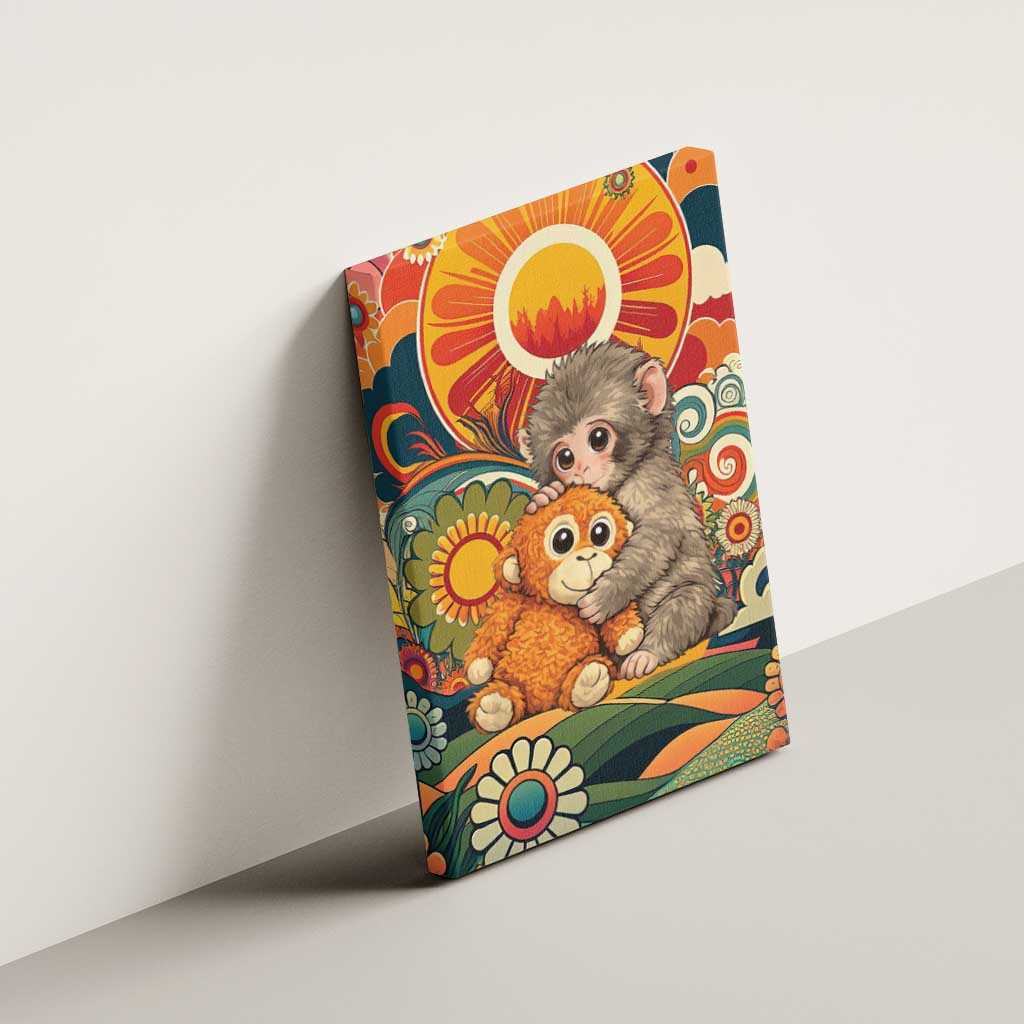 Baby Monkey Punch Canvas Wall Art Retro 70S Hippie Style Groovy Spring
