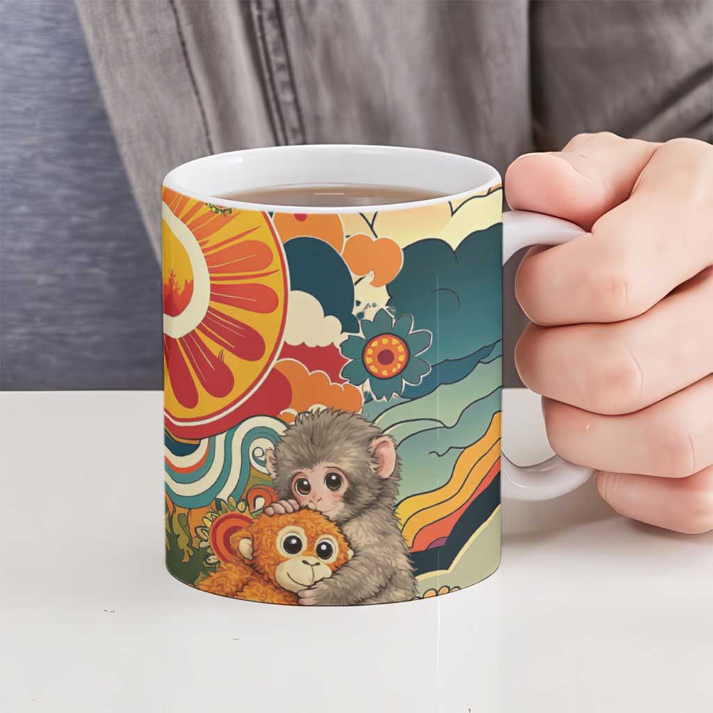 Baby Monkey Punch Ceramic Mug Retro 70S Hippie Style Groovy Spring