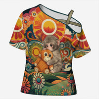 Baby Monkey Punch Cross Shoulder Shirt Retro 70S Hippie Style Groovy Spring