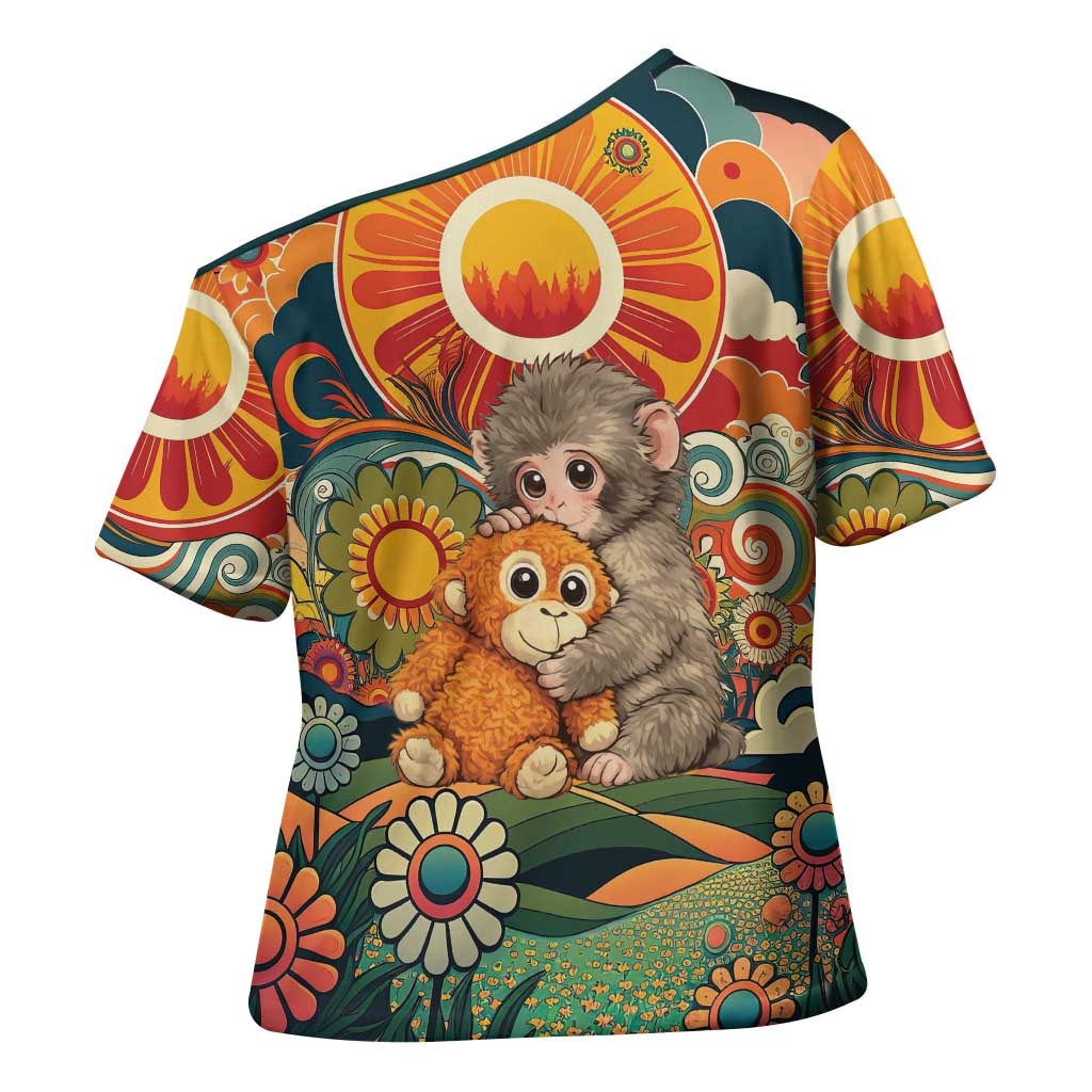 Baby Monkey Punch Cross Shoulder Shirt Retro 70S Hippie Style Groovy Spring