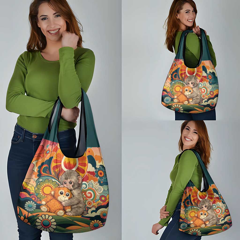Baby Monkey Punch Grocery Bag Retro 70S Hippie Style Groovy Spring
