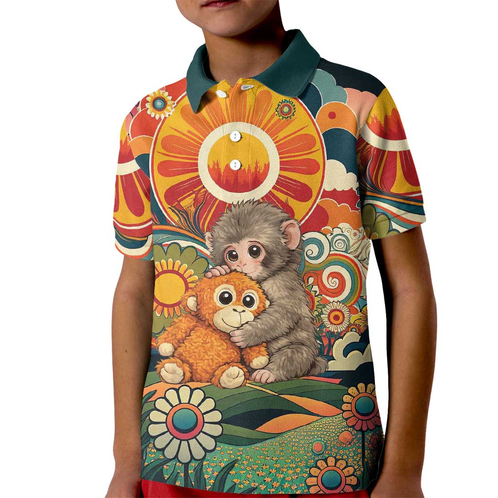 Baby Monkey Punch Kid Polo Shirt Retro 70S Hippie Style Groovy Spring