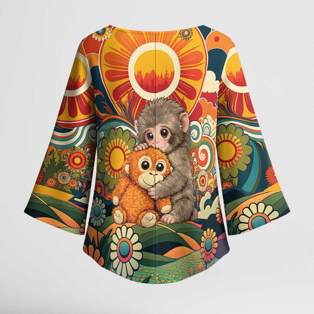 Baby Monkey Punch Kimono Sleeve Blouse Retro 70S Hippie Style Groovy Spring
