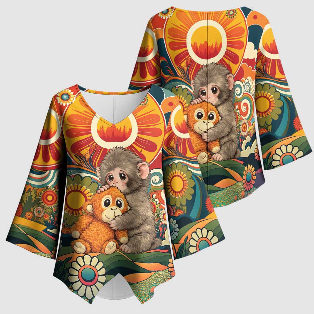 Baby Monkey Punch Kimono Sleeve Blouse Retro 70S Hippie Style Groovy Spring