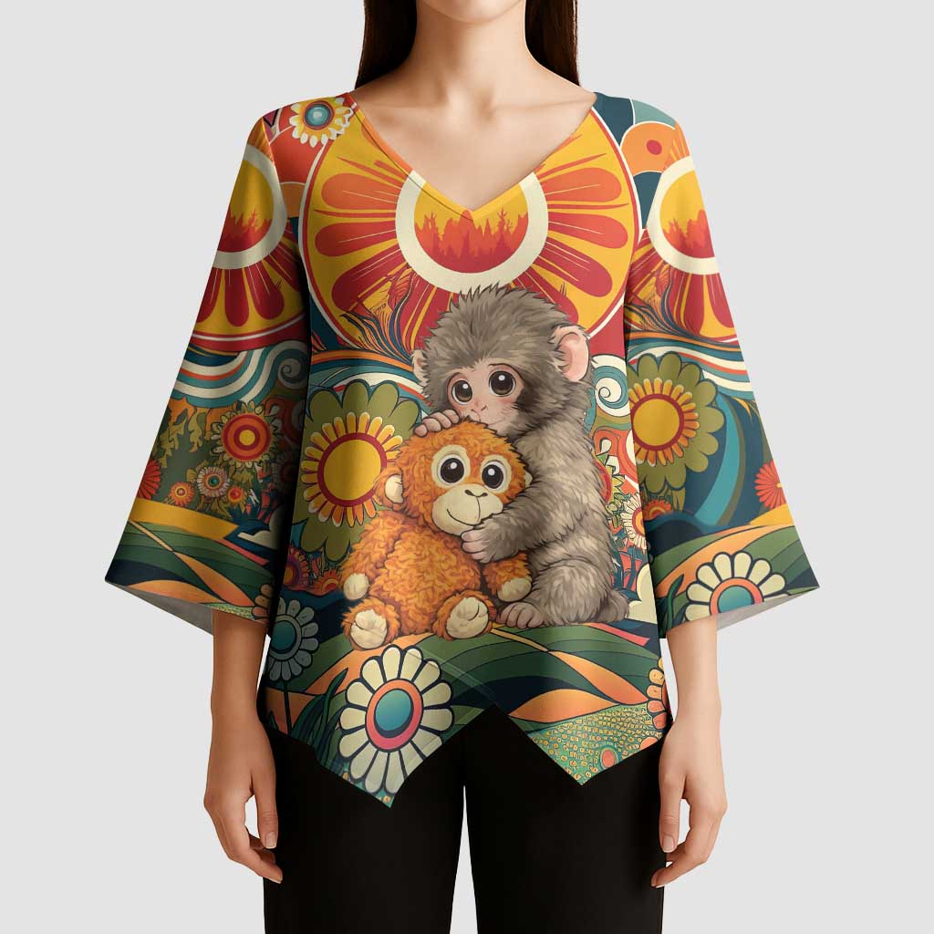 Baby Monkey Punch Kimono Sleeve Blouse Retro 70S Hippie Style Groovy Spring