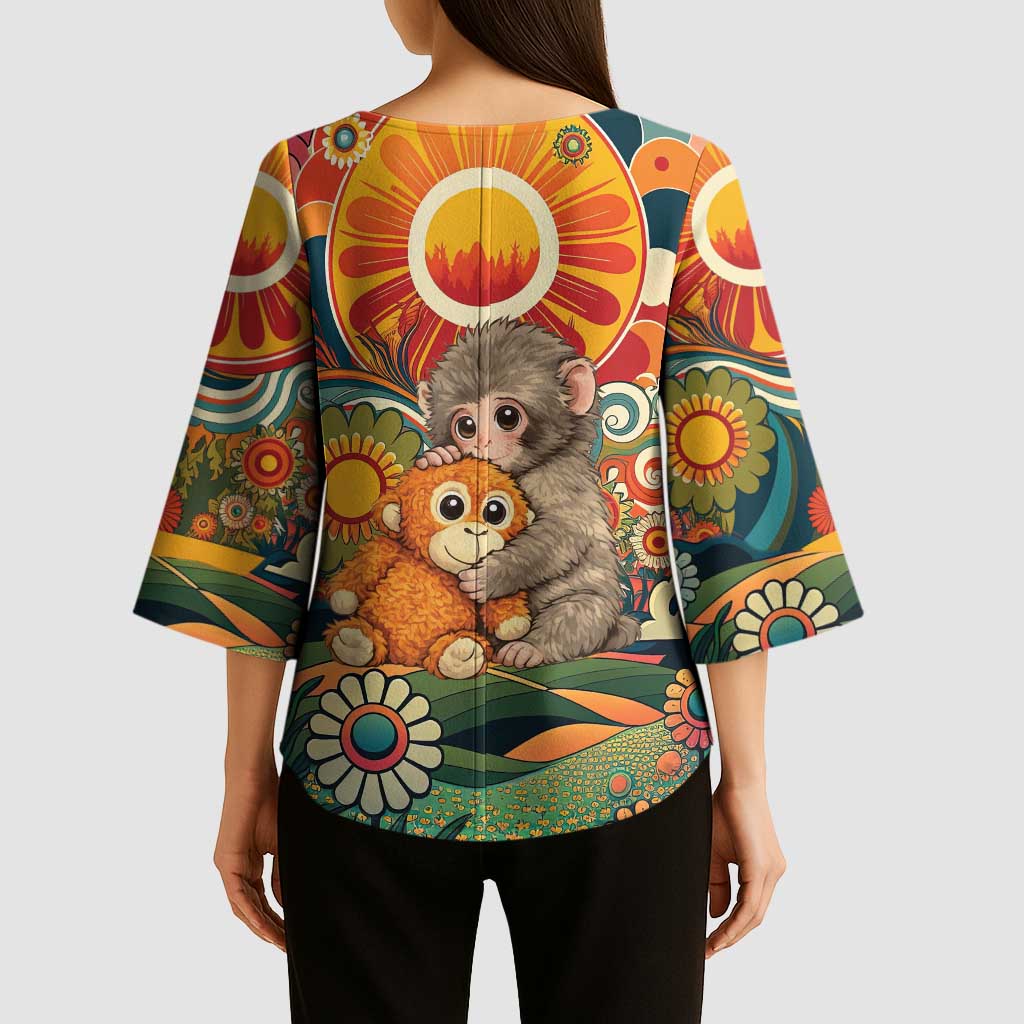 Baby Monkey Punch Kimono Sleeve Blouse Retro 70S Hippie Style Groovy Spring