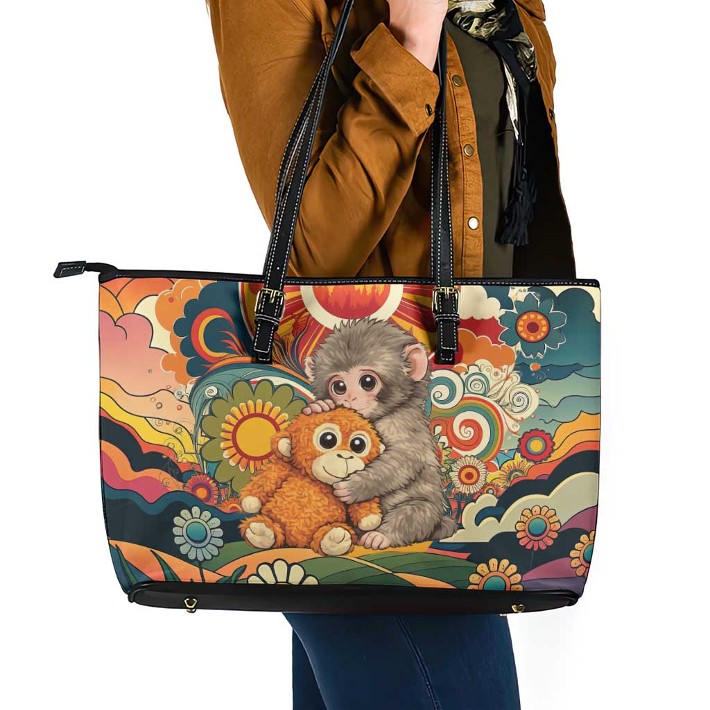 Baby Monkey Punch Leather Tote Bag Retro 70S Hippie Style Groovy Spring