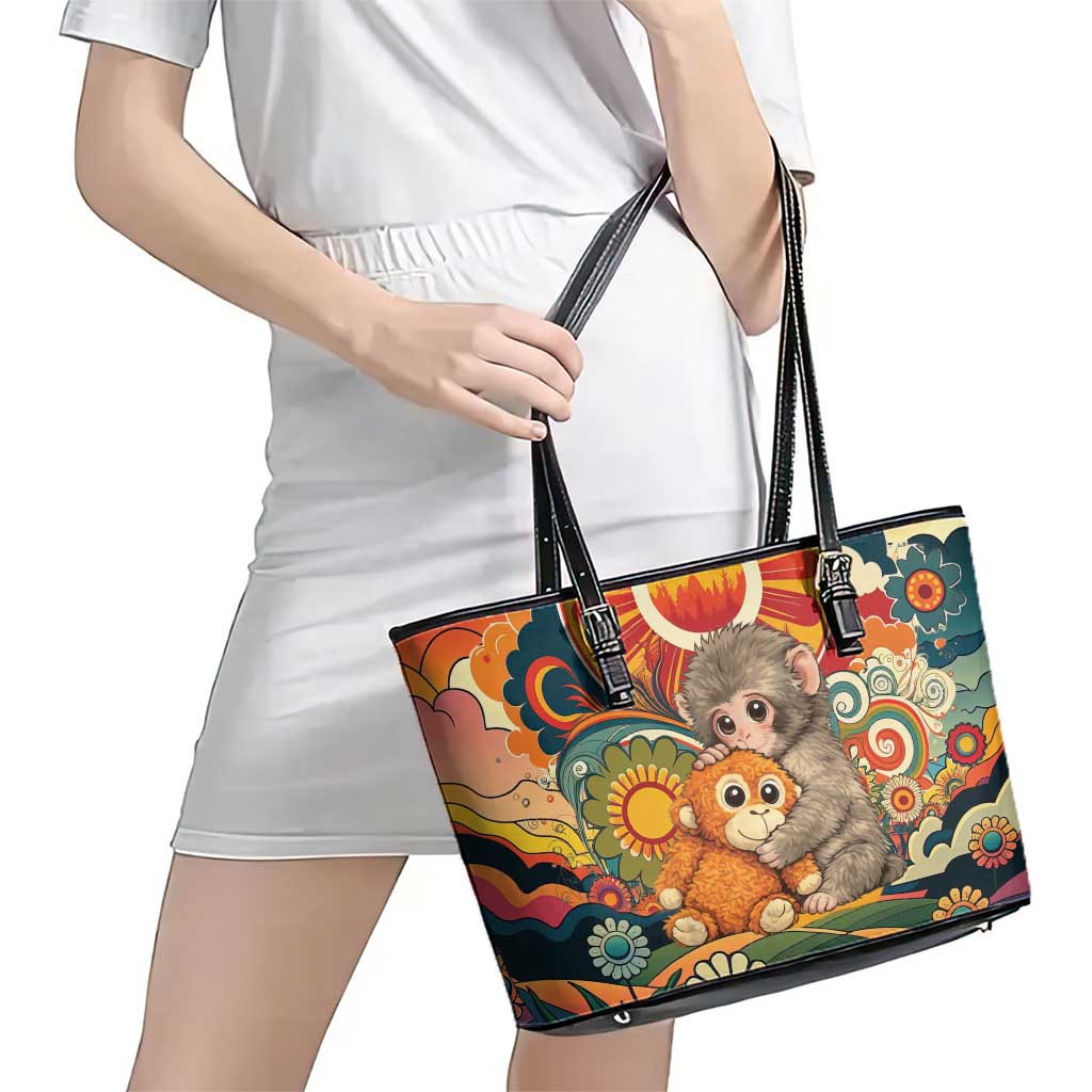 Baby Monkey Punch Leather Tote Bag Retro 70S Hippie Style Groovy Spring