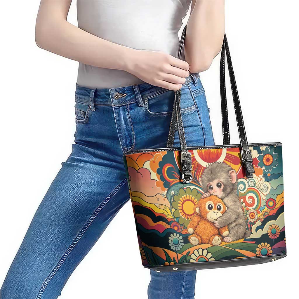 Baby Monkey Punch Leather Tote Bag Retro 70S Hippie Style Groovy Spring
