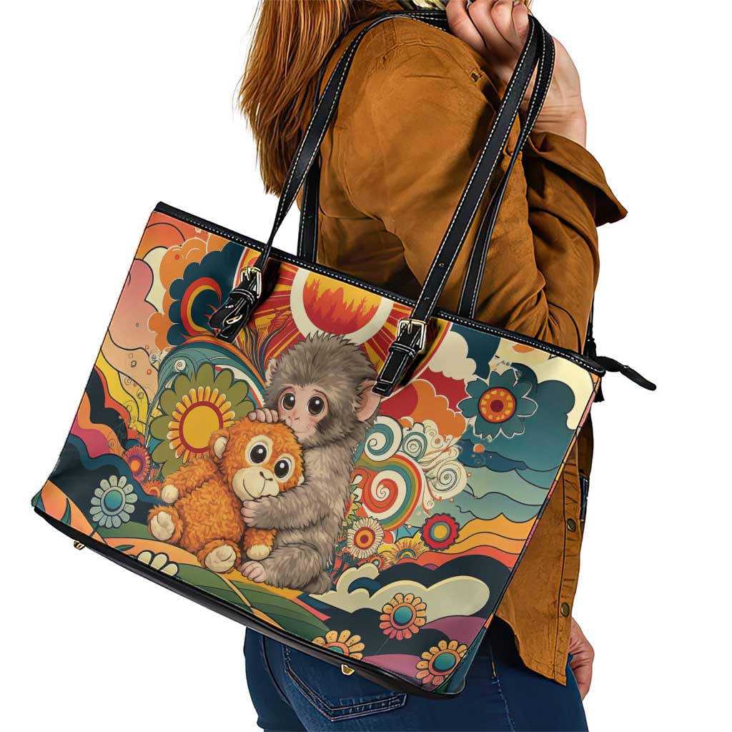 Baby Monkey Punch Leather Tote Bag Retro 70S Hippie Style Groovy Spring
