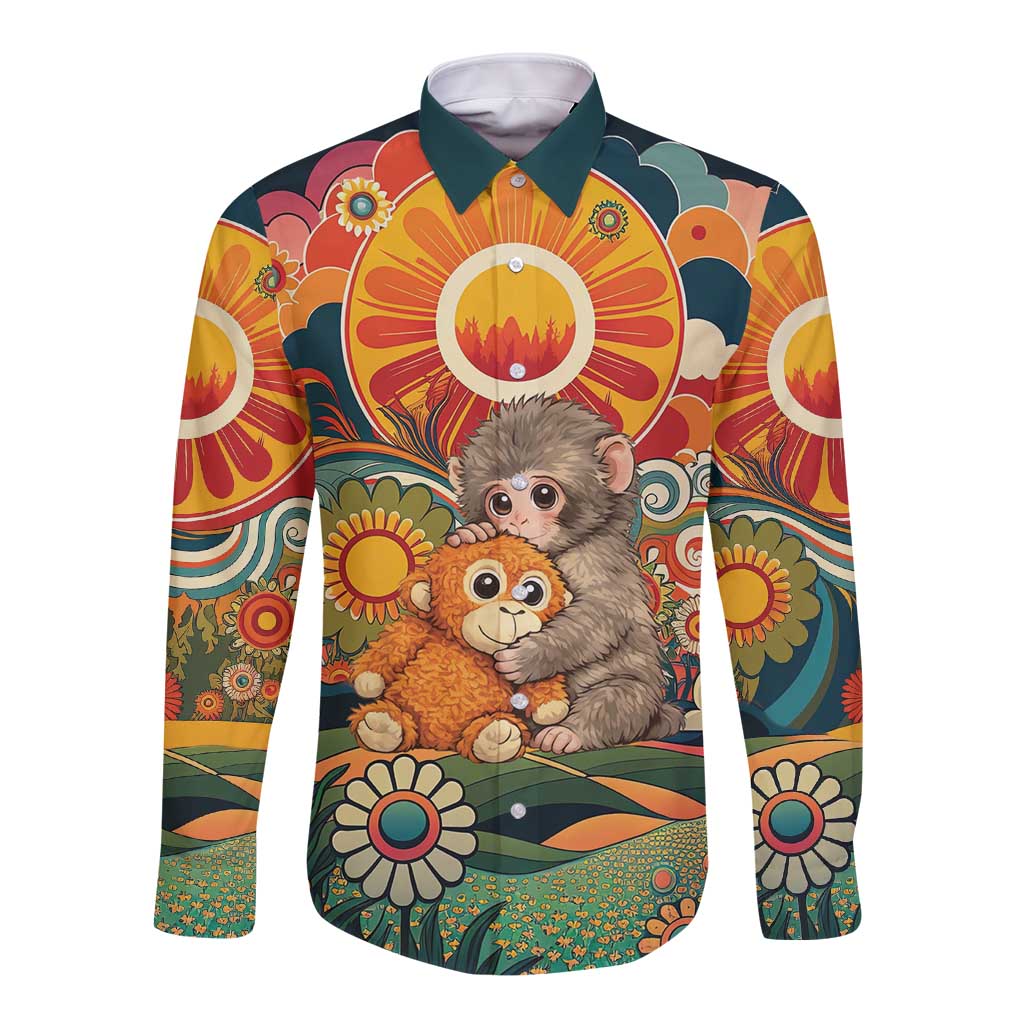 Baby Monkey Punch Long Sleeve Button Shirt Retro 70S Hippie Style Groovy Spring