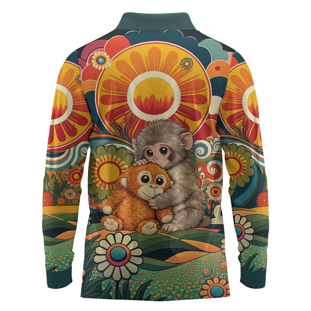 Baby Monkey Punch Long Sleeve Polo Shirt Retro 70S Hippie Style Groovy Spring