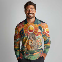 Baby Monkey Punch Long Sleeve Polo Shirt Retro 70S Hippie Style Groovy Spring