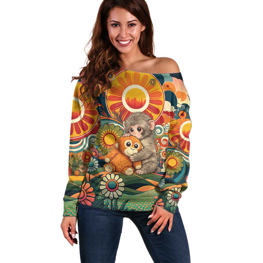 Baby Monkey Punch Off Shoulder Sweater Retro 70S Hippie Style Groovy Spring
