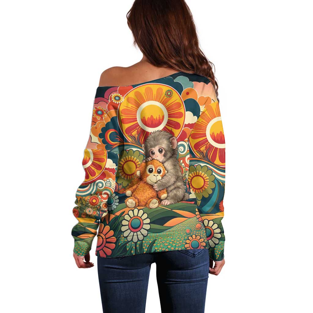 Baby Monkey Punch Off Shoulder Sweater Retro 70S Hippie Style Groovy Spring