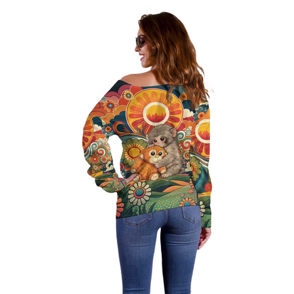 Baby Monkey Punch Off Shoulder Sweater Retro 70S Hippie Style Groovy Spring