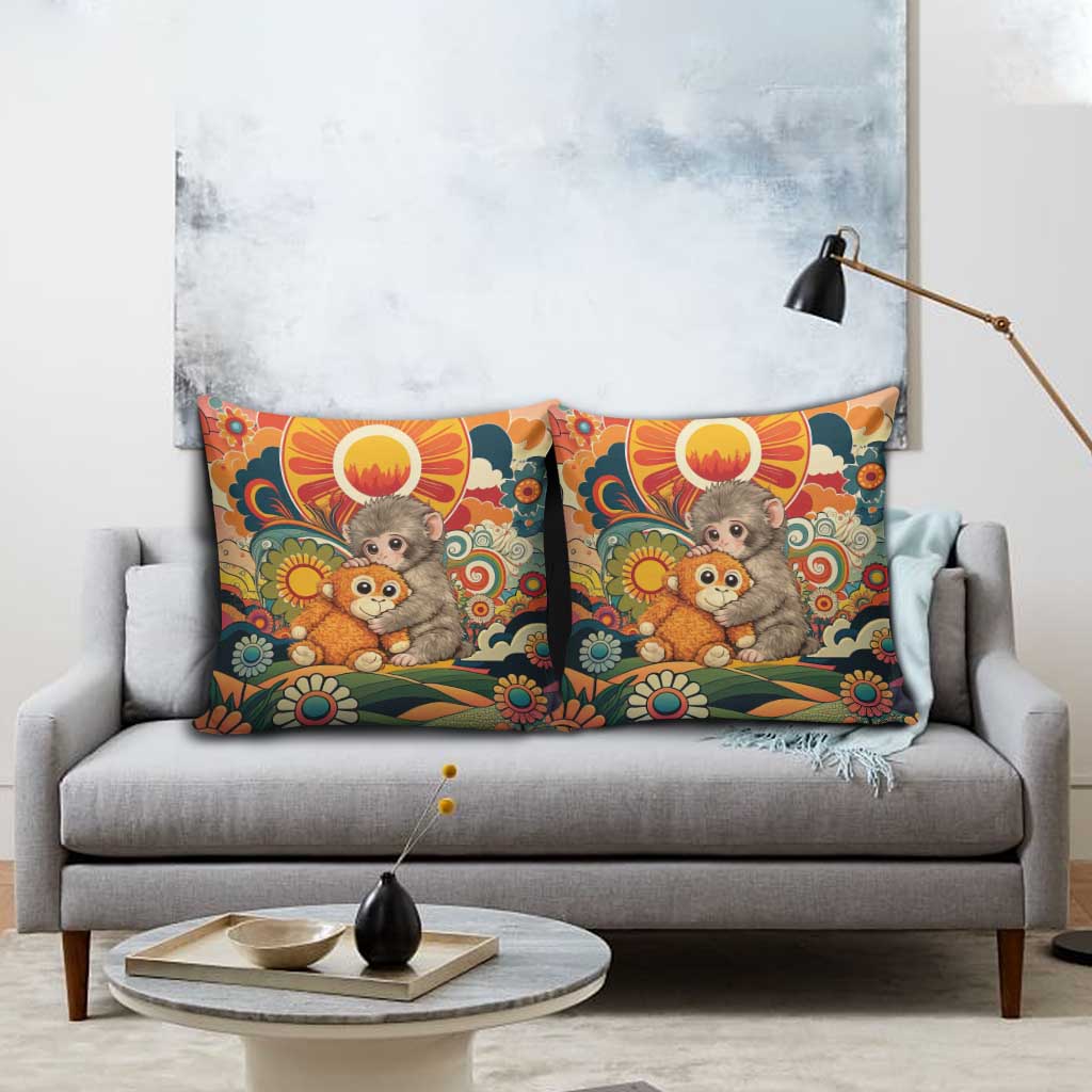 Baby Monkey Punch Pillow Cover Retro 70S Hippie Style Groovy Spring