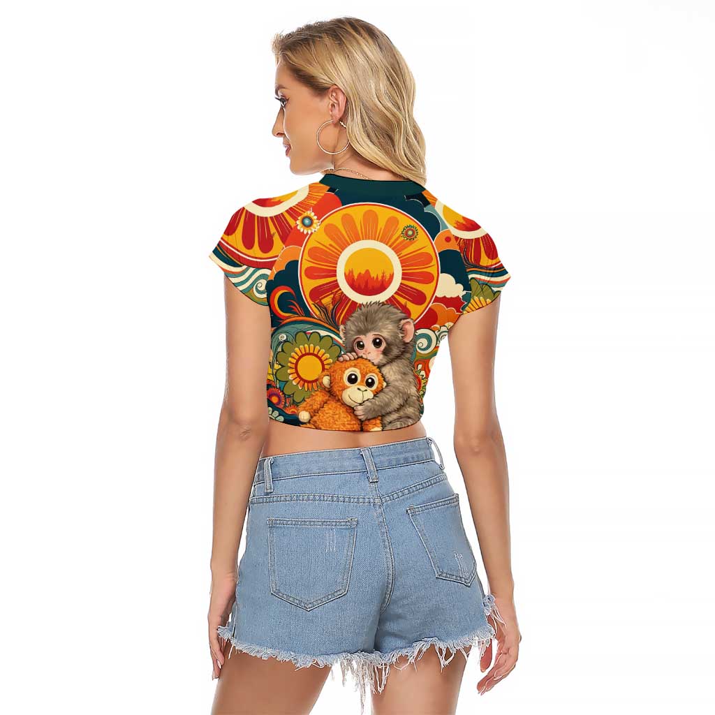 Baby Monkey Punch Raglan Cropped T Shirt Retro 70S Hippie Style Groovy Spring