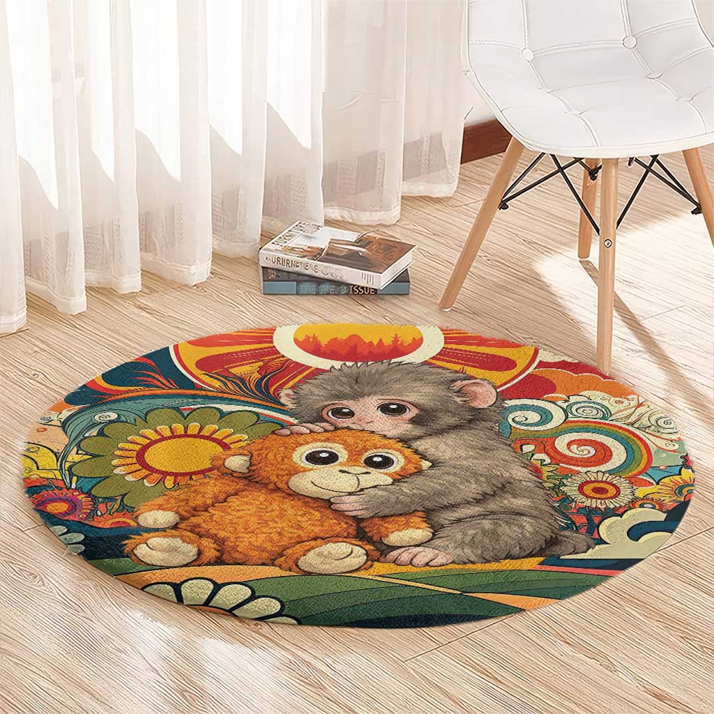 Baby Monkey Punch Round Carpet Retro 70S Hippie Style Groovy Spring