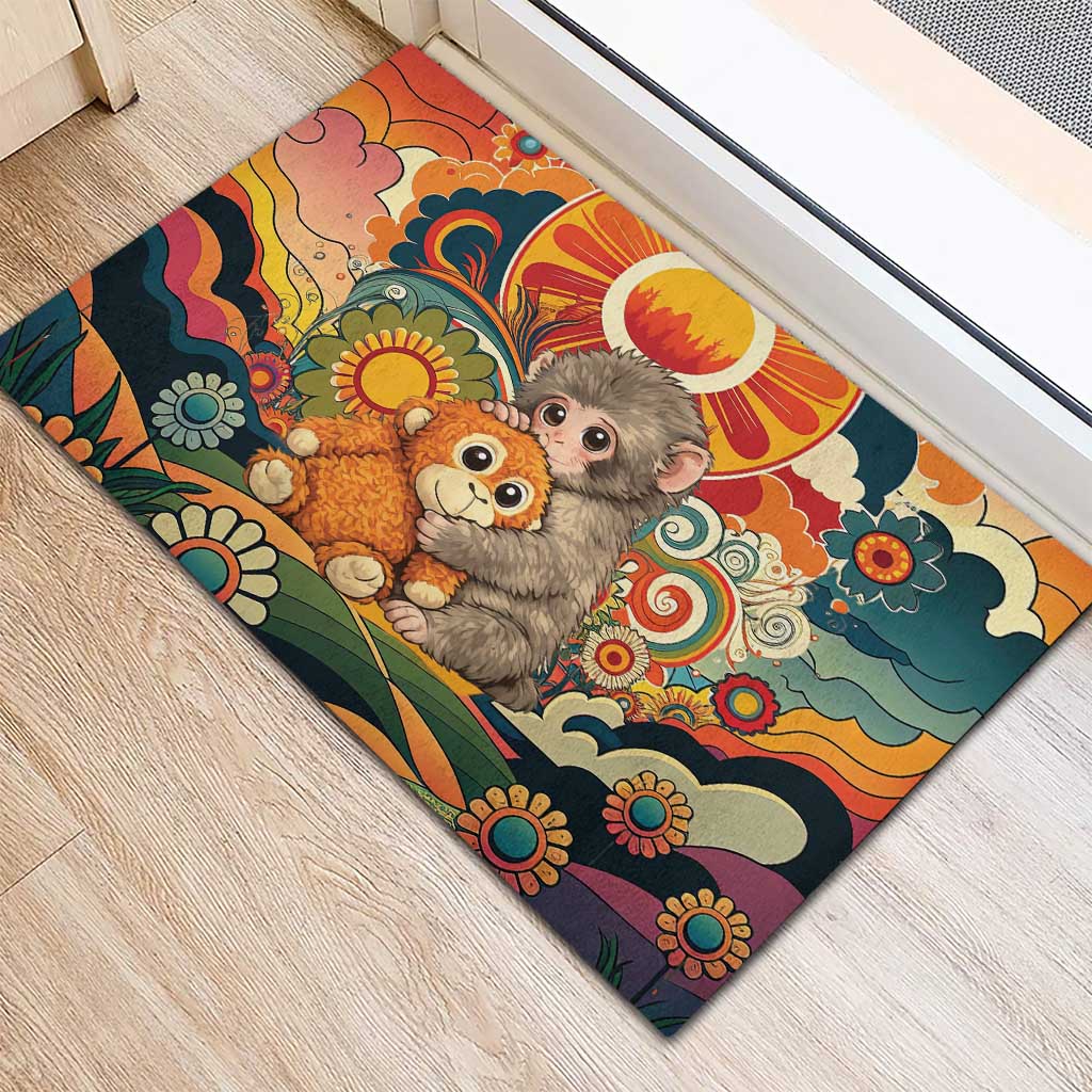 Baby Monkey Punch Rubber Doormat Retro 70S Hippie Style Groovy Spring