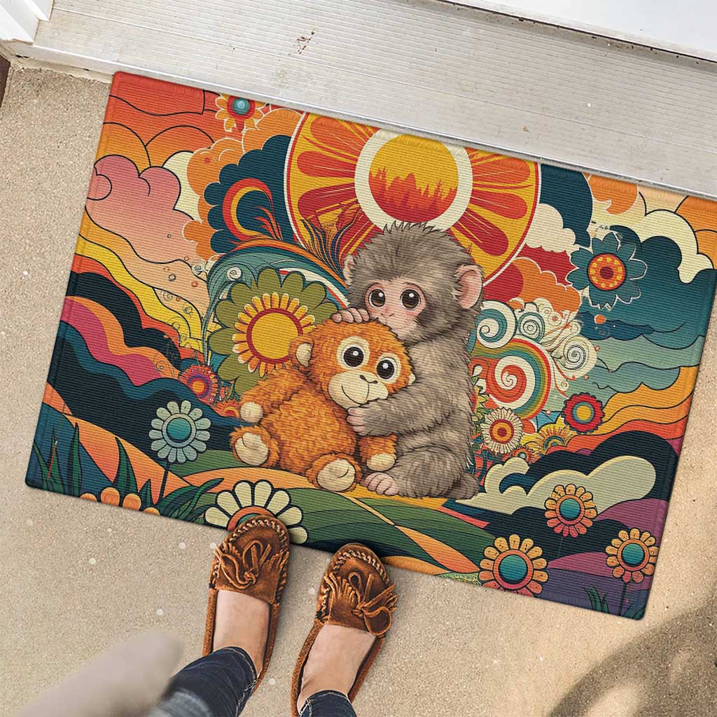 Baby Monkey Punch Rubber Doormat Retro 70S Hippie Style Groovy Spring