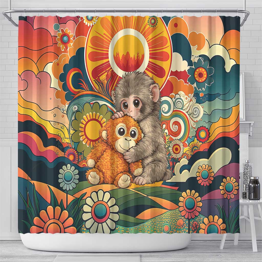 Baby Monkey Punch Shower Curtain Retro 70S Hippie Style Groovy Spring