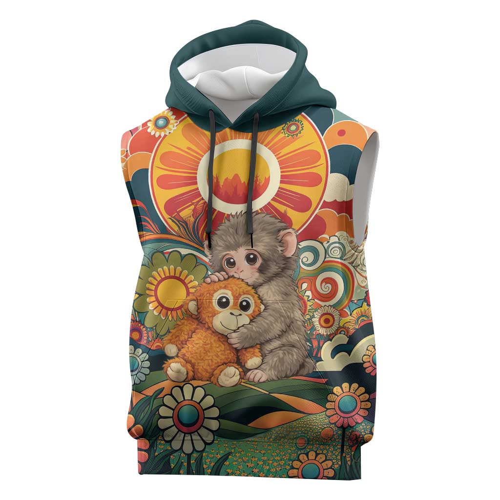 Baby Monkey Punch Sleeveless Hoodie Retro 70S Hippie Style Groovy Spring