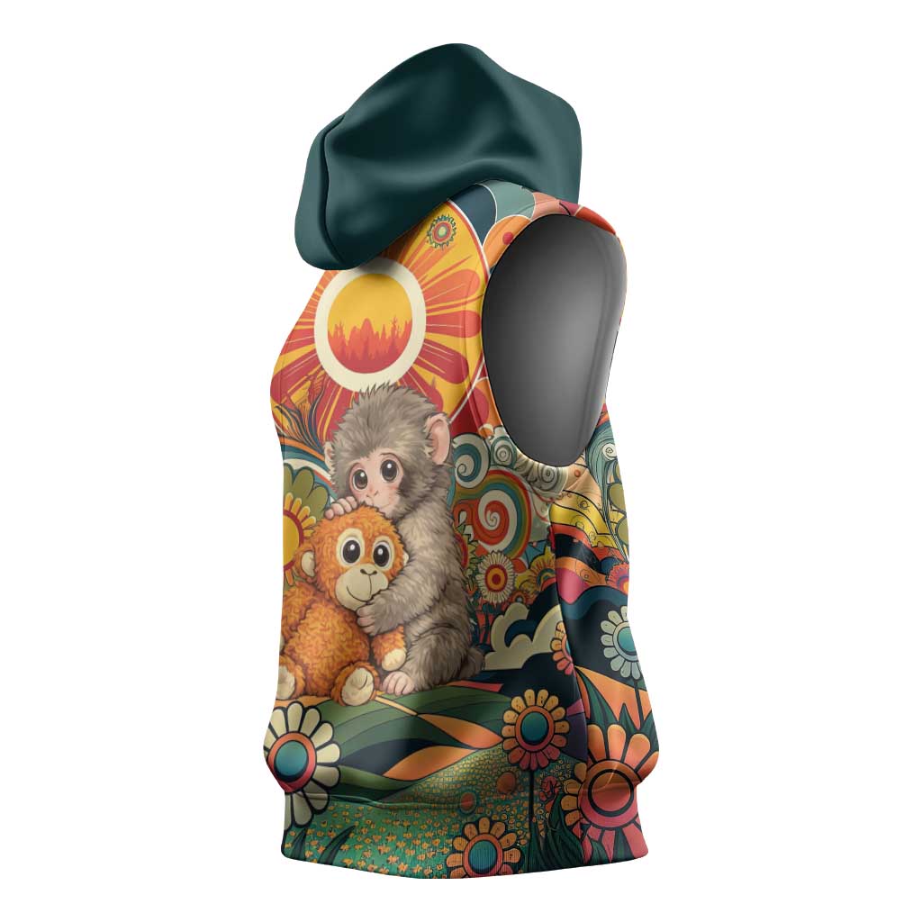 Baby Monkey Punch Sleeveless Hoodie Retro 70S Hippie Style Groovy Spring